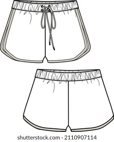 BOTTOM WEAR RUNNER SHORTS VECTOR FLAT SKETCH FRONT AND BACK