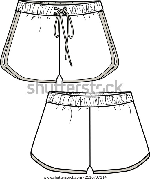 BOTTOM WEAR RUNNER SHORTS VECTOR FLAT SKETCH FRONT\
AND BACK