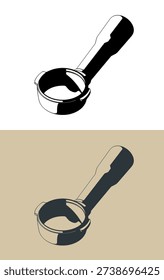 Bottomless espresso portafilter stylized vector illustrations