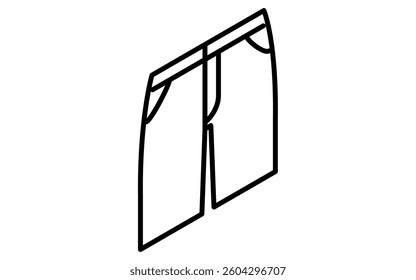 Bottoms, half pants, simple isometric line drawing icon in black and white, Vector Illustration