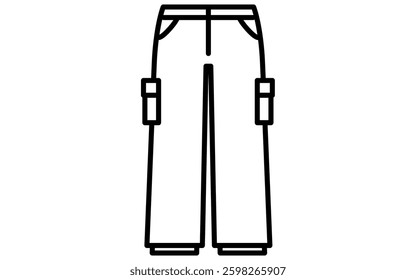 Bottoms, work pants, cargo pants, simple line drawing icon in black and white, Vector Illustration