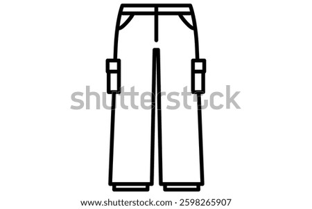 Bottoms, work pants, cargo pants, simple line drawing icon in black and white, Vector Illustration