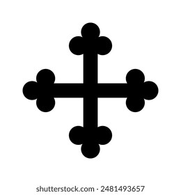 Bottony cross icon, Christian cross symbol, outline shape