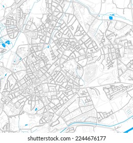 Bottrop, North Rhine-Westphalia, Germany high resolution vector map with editable paths. Bright outlines for main roads. Use it for any printed and digital background. Blue shapes and lines for water.