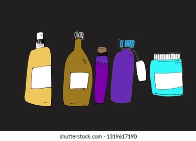 Botttles hand drawn illustration set for your design posters, textile, website