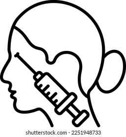 Botulinum toxin being injected in human face concept, Botox for a slimmer jawline vector line icon design, beauty and personal care symbol, cosmetic dermatology sign, body aesthetic stock illustration