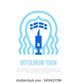 Botulinum toxin: injection in face. Thin line icon. Cosmetology treatment. Vector illustration.