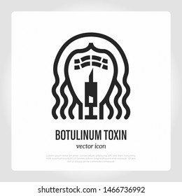 Botulinum toxin: injection in face. Thin line icon. Cosmetology treatment. Vector illustration.