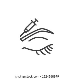 Botulinum toxin injection line icon. linear style sign for mobile concept and web design. Human eye and injection syringe outline vector icon. Skin care, cosmetology symbol, logo illustration