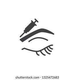 Botulinum toxin injection vector icon. filled flat sign for mobile concept and web design. Human eye and injection syringe glyph icon. Skin care, cosmetology symbol, logo illustration