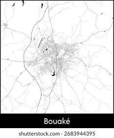 Bouake mapa da cidade, Costa do Marfim - Poster topográfico mapa do vetor