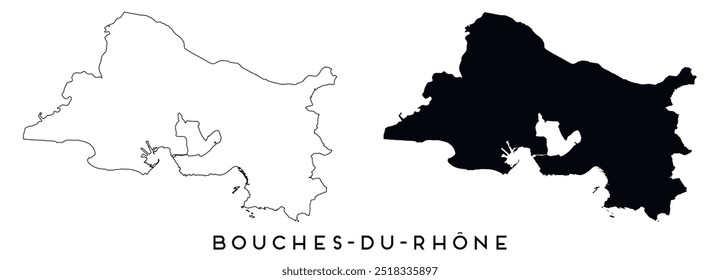 Bouches du Rhne mapa contorno e preto silhueta vetor