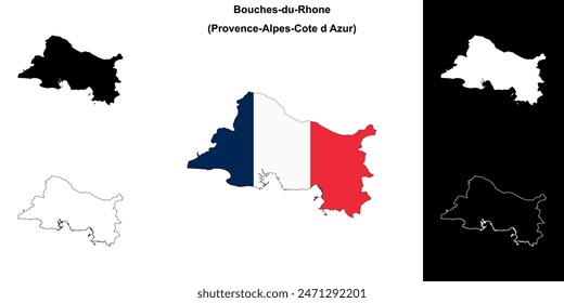 Bouches-du-Rhone department outline map set