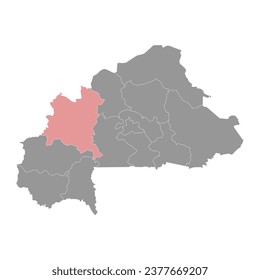 Mapa de la región de Boucle du Mouhoun, división administrativa de Burkina Faso.