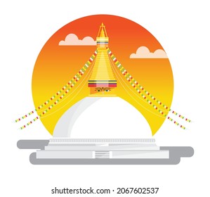Boudhanath Stupa in Kathmandu valley, Nepal, Vector Illustration