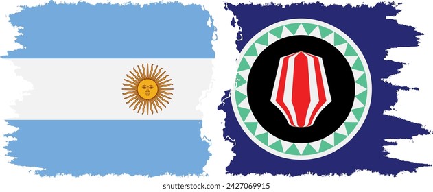 Bougainville and Argentina grunge flags connection, vector
