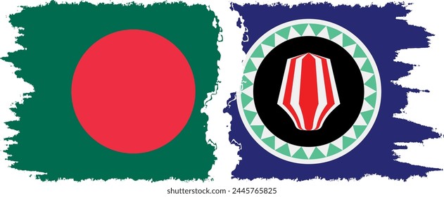 Bougainville and Bangladesh grunge flags connection, vector