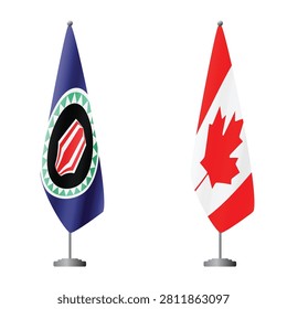Bougainville and Canada flags on flagpoles for official ceremonies and meetings, transparent background vector