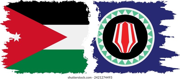 Bougainville and Jordan grunge flags connection, vector