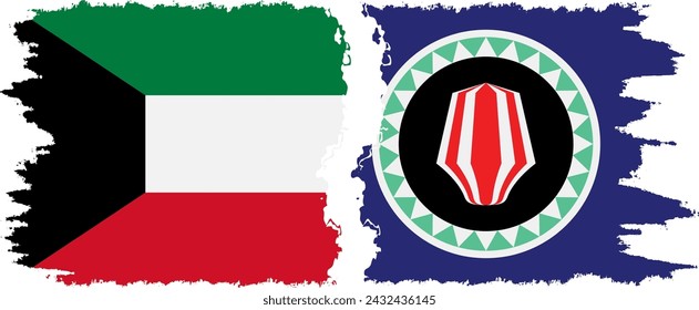 Bougainville and Kuwait grunge flags connection, vector