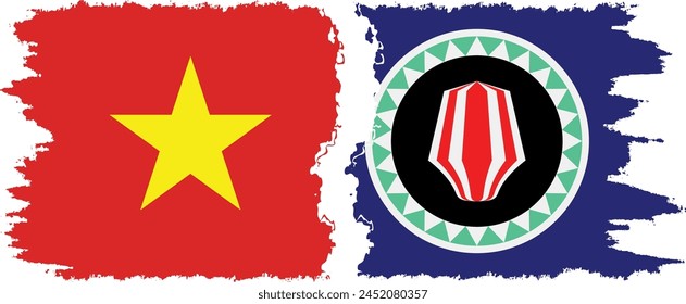 Bougainville and Vietnam grunge flags connection, vector