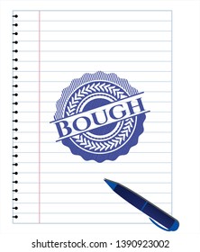 Bough emblem with pen effect. Blue ink. Vector Illustration. Detailed.
