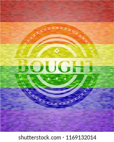 Bought emblem on mosaic background with the colors of the LGBT flag