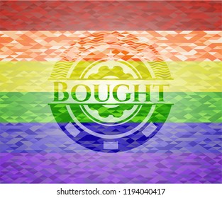 Bought emblem on mosaic background with the colors of the LGBT flag