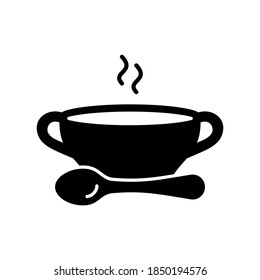 Bouillon silhouette icon  Outline bowl and spoon   hot food  Black simple illustration broth clear soup for eatery menu  Flat isolated vector pictogram white background