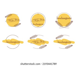 Boulangerie, bakery shop logo vector design. Bread, bakery, pastry cafe, shop icons. Wheat, dough elements. Round icons.