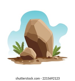 Boulder rock stone. Debris of the mountain. Cartoon stone and elements for game in flat style on color background. Flagstone rocky vector illustration