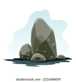 Felsbrocken aus Boulder. Überschwemmung des Berges. Cartoon-Stein und Elemente für Spiel im flachen Stil auf Farbhintergrund. Flagstone-Felsbrocken-Vektorgrafik