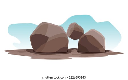 Boulder rock stone. Debris of the mountain. Cartoon stone and elements for game in flat style on color background. Flagstone rocky vector illustration