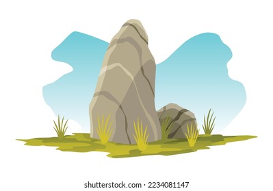 Felsbrocken aus Boulder. Überschwemmung des Berges. Cartoon-Stein und Elemente für Spiel im flachen Stil auf Farbhintergrund. Flagstone-Felsbrocken-Vektorgrafik