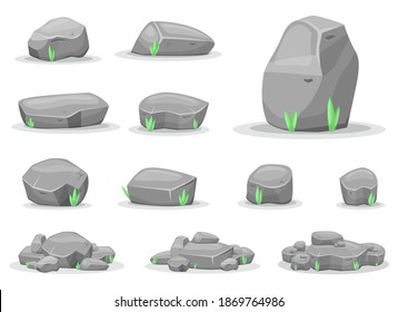 さまざまな石の平らなベクターイラストセット 白い背景に大きな岩 石のステッカーのグループコレクション 鉱物のブロックは デザインエレメントを持つ 地質学と地球科学のコンセプト のベクター画像素材 ロイヤリティフリー Shutterstock