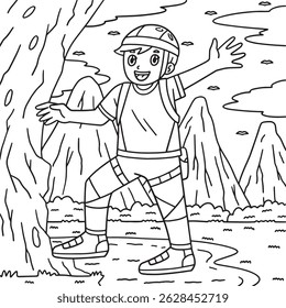 Bouldering Boy at the Foot of the Wall Coloring 