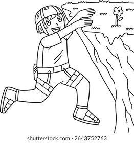 Bouldering Boy Hanging the Edge of Rock Isolated 