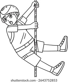 Bouldering Boy Looking Down from a Climb Isolated 