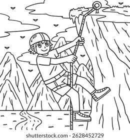 Bouldering Boy Pulling at the Rope Coloring Page 