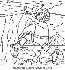 Bouldering Boy Reaching the Ledge Coloring Page 