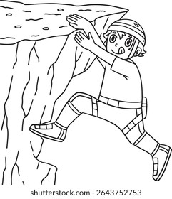 Bouldering Boy Reaching Ledge Isolated Coloring