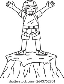 Bouldering Boy Reaching the Top Isolated Coloring 