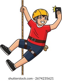 Bouldering Boy Selfie mientras escalaba Clipart 