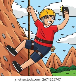 Bouldering Boy Selfie mientras escalaba de color 