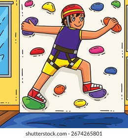 Bouldering Boy Wall Climbing Dibujos animados de colores 