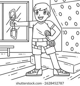 Bouldering Boy Wearing Climbing Equipment Coloring