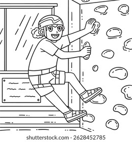 Bouldering Girl Climbing Indoor Coloring Page 