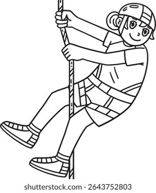 Bouldering Girl Free Rappelling Isolated Coloring 