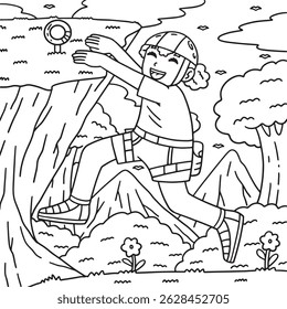 Bouldering Girl Hanging from the Ledge Coloring 