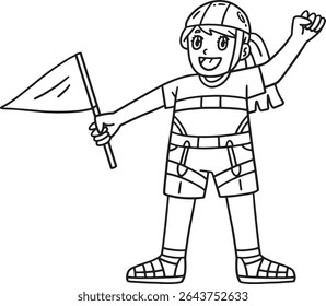 Bouldering Girl Holding a Flag Isolated Coloring